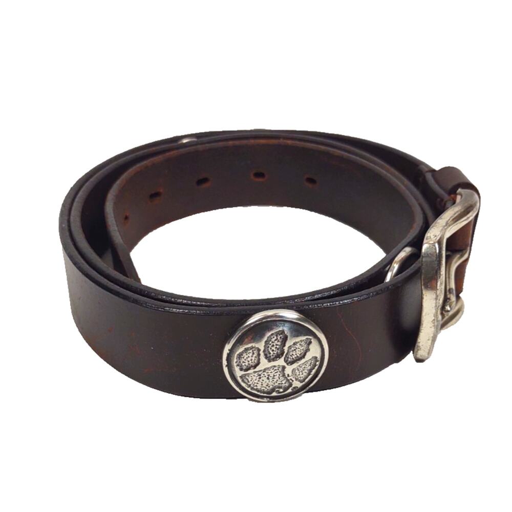 Zep-Pro Men's Clemson Tiger Paw Concho Belt Silver Buckle 40 Brown Leather NCAA